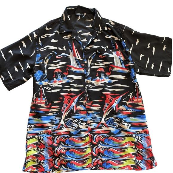 Pacific & Co Hawaiian Shirt Mens XXL Flamingo Swordfish beach button-front Cuban - Picture 1 of 9
